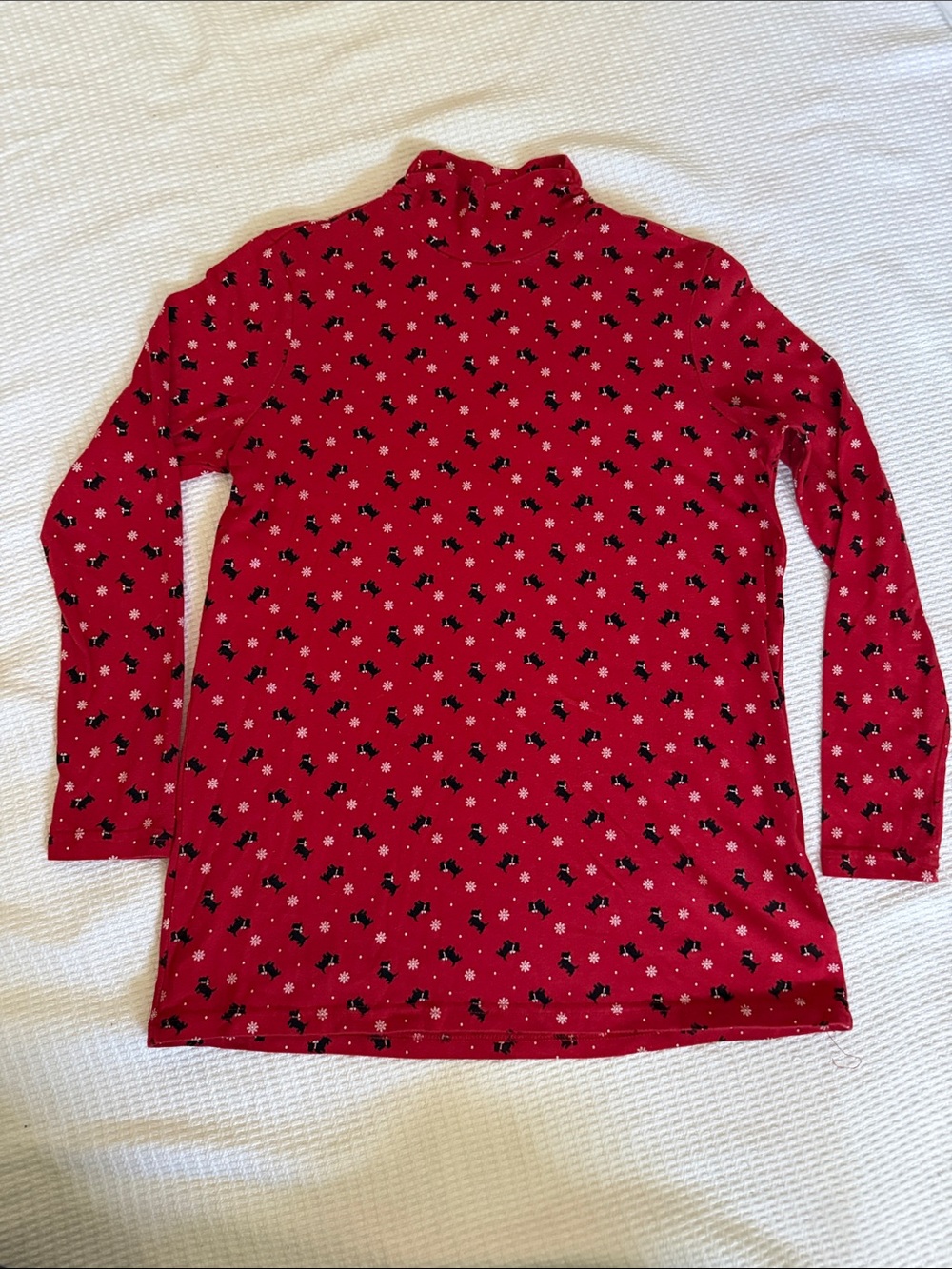 Red Long-Sleeve Mock Turtleneck Top with Black Floral Print
